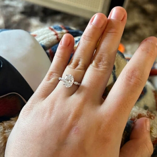 2.10 Carat Oval Cut Lab Grown Diamond Hidden Halo & Side Marquise Engagement Ring 14K White Gold E/VVS1 IGI Certified photo review