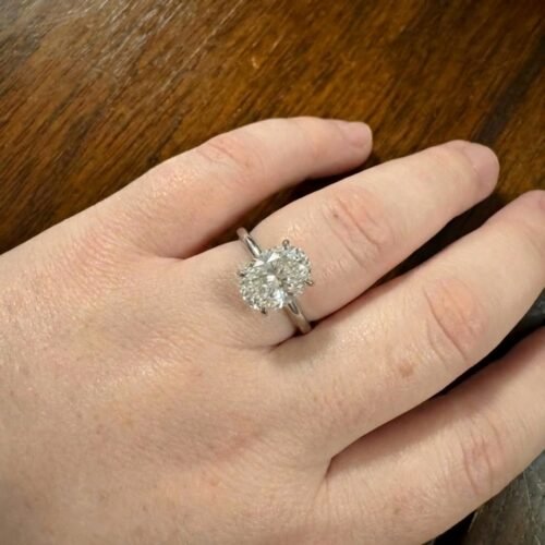 Click to view full screen 4.80ct EF VVS1 IGI Certified CVD Oval Cut Lab Diamond Engagement Ring in 14K Gold – Hidden Halo Solitaire Setting photo review