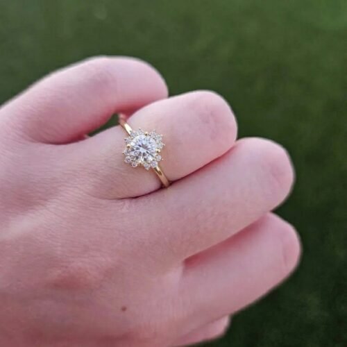 1.02ct Round Lab Grown Diamond Starburst Halo Engagement Ring 14K Gold IGI Certified photo review