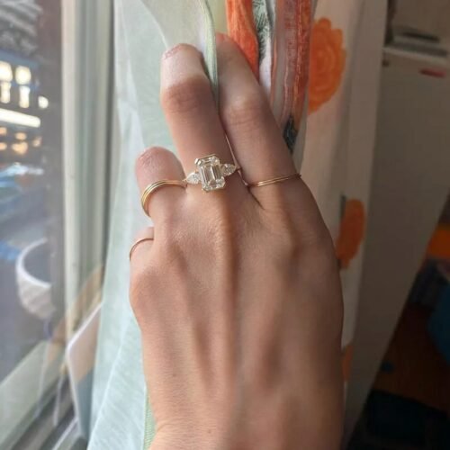 3.55 Ct IGI Certified Emerald Cut Lab Grown Diamond Ring | Pear Side Stones | Three Stone Engagement Ring | 14K Gold Ring photo review