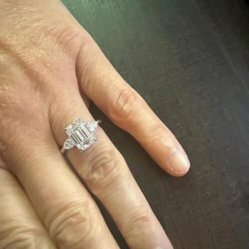 Click to view full screen 2 Carat Emerald Cut Three Stone Lab Grown Diamond Ring in 14K Gold – EF Color VS1 Clarity – Certified Ethical Engagement or Anniversary Ring photo review