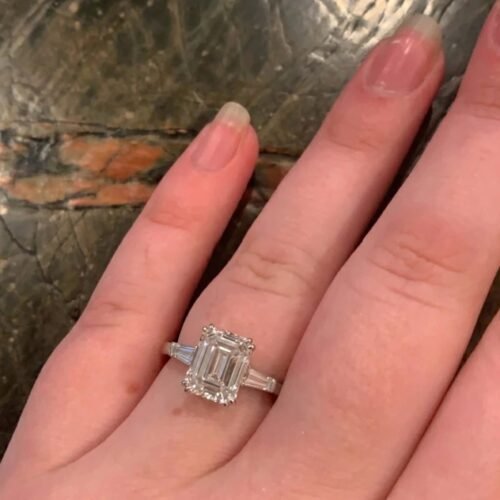 3CT IGI Certified Emerald Cut Three Stone Lab Diamond Ring in 14K Gold photo review