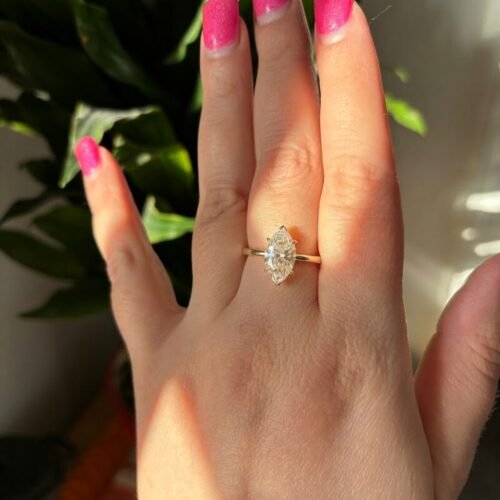 Click to view full screen 3.52 CT Marquise Cut Lab Grown Diamond Engagement Ring IGI Certified E VVS1 Solitaire | 14K White/Rose/Yellow Gold photo review