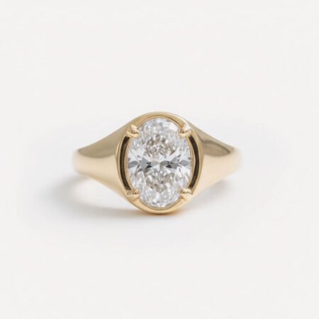 3.55ct Oval Cut Lab Grown Diamond Bezel Engagement Ring, IGI Certified EF VS1 Oval Diamond Solitaire Ring, Modern Dome Band Proposal Ring