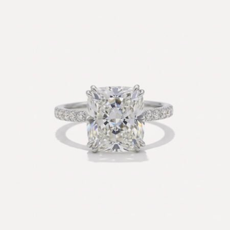 5.25 CT Cushion Cut Lab Grown Diamond Engagement Ring, Pavé Diamond Cushion Ring, IGI Certified Lab Diamond Ring, Luxury Statement Ring
