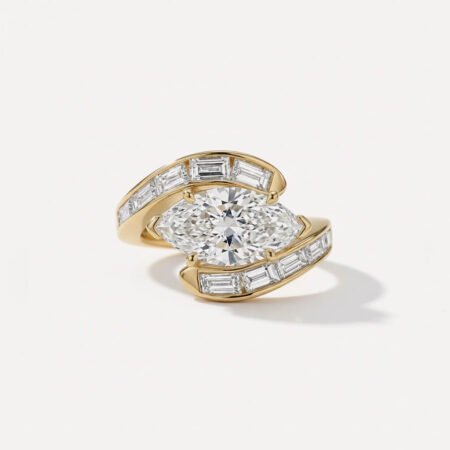 2.04 Ct Marquise Cut Lab Grown Diamond Engagement Ring Bypass Baguette Wrap 14K Gold IGI Certified E VVS1