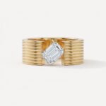 1.22 Ct Emerald Cut Lab Grown Diamond Engagement Ring Open Band Ribbed 14K Gold IGI Certified D VS1