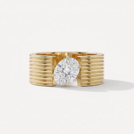 1.55 Ct Oval Cut Lab Grown Diamond Engagement Ring Open Band Ribbed 14K Gold IGI Certified D VS1