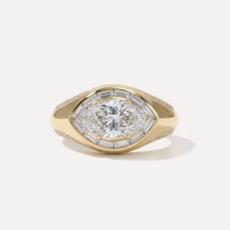 1.02 Ct Marquise Cut Lab Grown Diamond Engagement Ring Baguette Halo 14K Gold IGI Certified D VS1