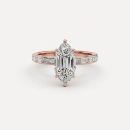 1.53 Ct Marquise Step Cut Lab Grown Diamond Engagement Ring with 0.65 Ctw Baguette Side Stones 14K Gold IGI Certified FG VS1