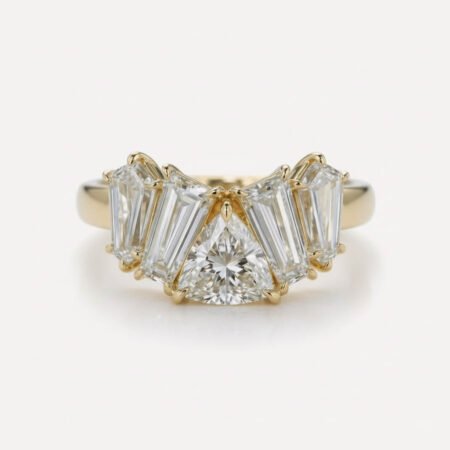 0.74 Ct Trilliant Cut Lab Grown Diamond Engagement Ring Tapered Baguette 14K Gold Certified F VS1