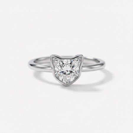 1.01 Ct Cat Face Cut Lab Grown Diamond Engagement Ring Bezel Set 14K Gold Certified FG VS1