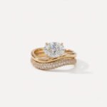 1.03 Ct Oval Cut Lab Grown Diamond Engagement Ring with 1.23 Ctw Round Pave Wedding Band Set 14K Gold IGI Certified D VS1