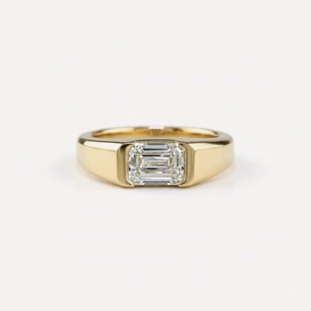 2.48 Ct Emerald Cut Lab Grown Diamond Signet Engagement Ring 14K Gold IGI Certified D VS1
