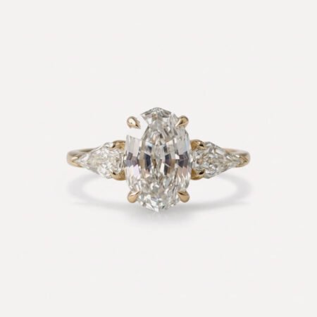 2.03 Ct Oval Step Cut Lab Grown Diamond 3 Stone Engagement Ring Pear Side Stones 14K Gold VS1 Certified