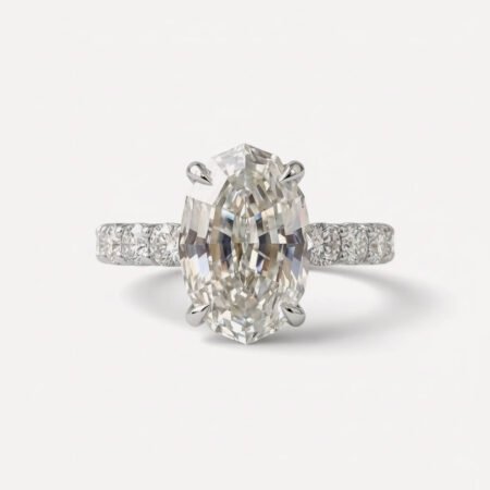 2.13 Ct Oval Step Cut Lab Grown Diamond Engagement Ring Pavé Band 14K Gold VS1 Certified