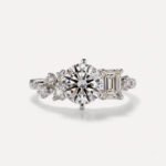 1.52 Ct Round Cut Lab Grown Diamond Engagement Ring Emerald & Round Side Stones 14K Gold VS1 IGI Certified