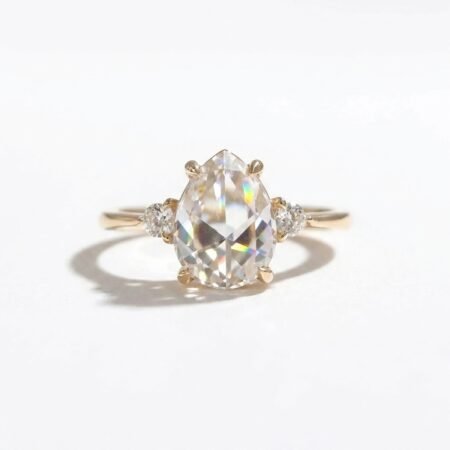 1.52CT Pear Rose Cut Moissanite Engagement Ring, Vintage Three Stone Ring 0.17CTW, VVS Colorless Dainty Bridal Ring