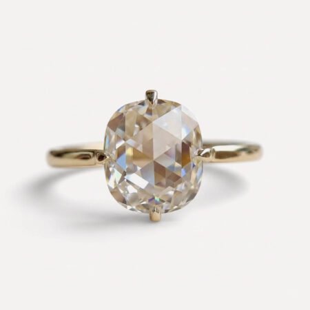 2.03 CT Cushion Rose Cut Moissanite Engagement Ring, Low Set Solitaire Ring, Vintage Wedding Ring, Anniversary Gift for Her