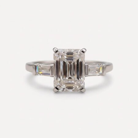 Emerald Cut Moissanite Three Stone Ring 1.31CT, Baguette Side Stone Engagement Ring, Dainty Minimal Bridal Ring, Wedding Ring
