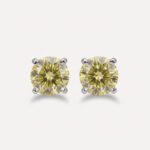 Yellow Moissanite Stud Earrings 1.63CTW Round Cut, Canary Yellow Earrings, 4 Prong Moissanite Studs, Gift for Her