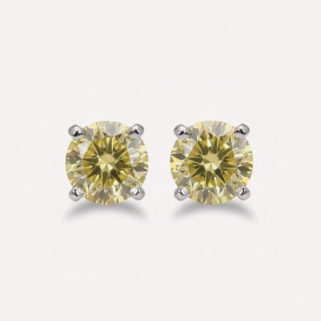 Yellow Moissanite Stud Earrings 1.63CTW Round Cut, Canary Yellow Earrings, 4 Prong Moissanite Studs, Gift for Her