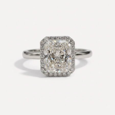Radiant Cut Moissanite Halo Ring 1.71CT, Cushion Halo Engagement Ring, Comfort Fit Bridal Ring, Colorless VVS Wedding Ring