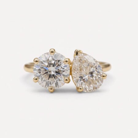 Toi Et Moi Moissanite Ring Pear & Round 1.82CT, Two Stone Engagement Ring, Open Bypass Bridal Ring, Unique Wedding Ring