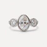 Oval Rose Cut Moissanite Bezel 3 Stone Ring, OEC Side Stones Vintage Engagement Ring, Minimalist Bridal Ring, Anniversary Ring