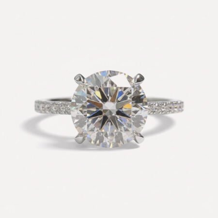 Round Moissanite Pave Engagement Ring 2.31CT, 4 Prong Solitaire Ring, Colorless VVS Wedding Ring, Classic Bridal Ring Gold