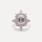 Emerald Cut Moissanite Halo Ring 2.63CT, Vintage Floral Halo Engagement Ring, Pear & Round Cluster Bridal Ring, Statement Ring