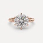 6.83CT Round Moissanite Solitaire Ring, Rope Twisted Band Engagement Ring, Colorless VVS Bridal Ring, Statement Gold Ring