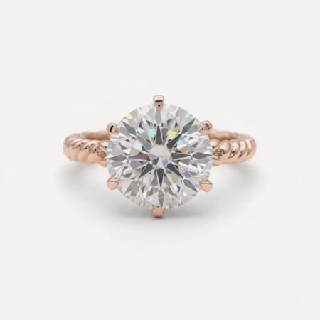 6.83CT Round Moissanite Solitaire Ring, Rope Twisted Band Engagement Ring, Colorless VVS Bridal Ring, Statement Gold Ring