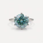 Round Cyan Blue Moissanite Ring 3.21CT, 6 Prong Solitaire Engagement Ring, Blue Stone Wedding Ring, Unique Bridal Ring Gold