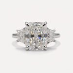 Radiant Cut Moissanite Three Stone Ring 2.41CT, Trapezoid Side Stones, Claw Prong Engagement Ring, Colorless VVS Bridal Ring