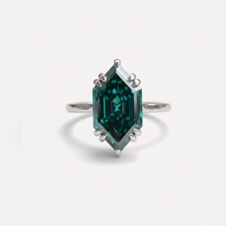 Green Moissanite Dutch Marquise Ring 3.92CT, Step Cut Solitaire Engagement Ring, Elongated Kite Ring, Unique Bridal Ring