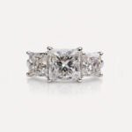 Princess Cut Moissanite Three Stone Ring 1.98CT Center, Trellis Engagement Ring, Colorless VVS Bridal Ring White Gold