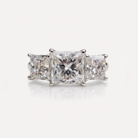 Princess Cut Moissanite Three Stone Ring 1.98CT Center, Trellis Engagement Ring, Colorless VVS Bridal Ring White Gold