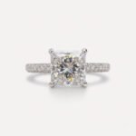 2.35 CT Princess Cut Moissanite Hidden Halo Ring, Three Row Pave Engagement Ring, Square Cut Wedding Ring, Anniversary Gift