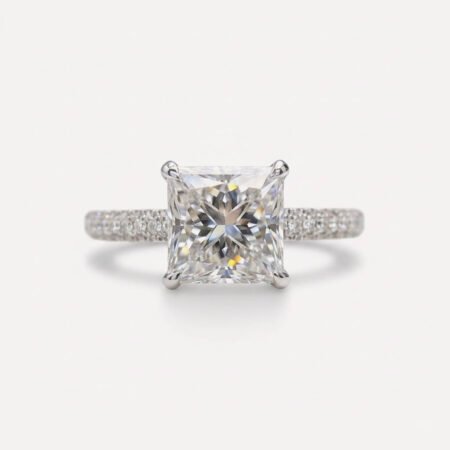 2.35 CT Princess Cut Moissanite Hidden Halo Ring, Three Row Pave Engagement Ring, Square Cut Wedding Ring, Anniversary Gift