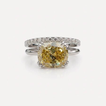 2.71 CT Canary Yellow Cushion Moissanite Bridal Set, Cushion Cut Engagement Ring with Half Eternity Band, Yellow Gold Wedding Set