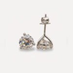 3.92 TCW Old European Cut Moissanite Stud Earrings, Martini Set 3 Prong Studs, Colorless VVS Bridal Earrings, Gold Wedding Earrings