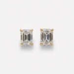 2.80 TCW Emerald Cut Moissanite Stud Earrings, Colorless VVS Solitaire Earrings, Push Back Bridal Earrings, Gold Wedding Studs