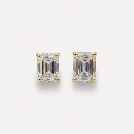 2.80 TCW Emerald Cut Moissanite Stud Earrings, Colorless VVS Solitaire Earrings, Push Back Bridal Earrings, Gold Wedding Studs