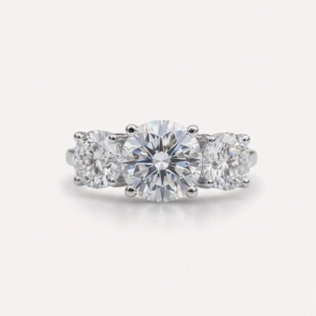 3.17 CTW Round Moissanite Three Stone Ring, 3 Stone Engagement Ring, Round Brilliant VVS Moissanite Wedding Ring, Classic Bridal Ring