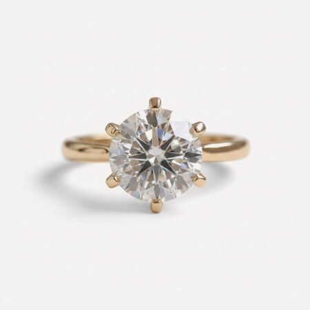 2.40 CT Round Moissanite Solitaire Ring, 6 Prong Engagement Ring, Colorless VVS Diamond Alternative, Classic Gold Bridal Ring