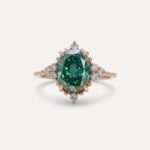 Green Oval Moissanite Halo Ring 2.76 CT, Art Deco Engagement Ring, Milgrain Vintage Ring, Rose Gold Bridal Ring, VVS Moissanite