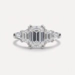 3.46 CTW Emerald Cut Moissanite Five Stone Ring, Trapezoid Side Stones Engagement Ring, Art Deco Step Cut Wedding Ring