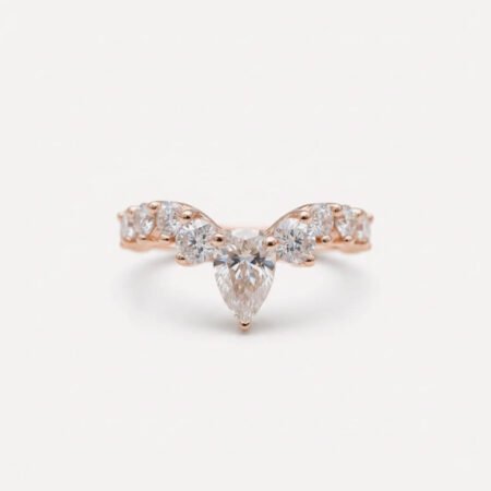 Pear Moissanite Tiara Wedding Band, Curved Crown Ring, 2.11 TCW VVS Colorless Moissanite Anniversary Band, Stackable Bridal Band