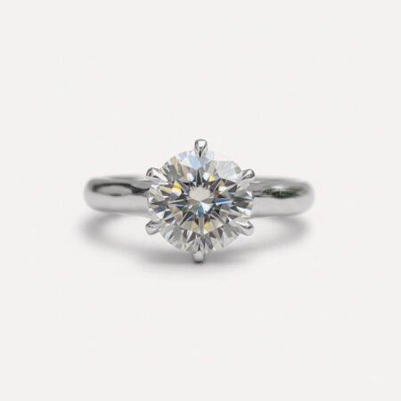 2 CT Round Moissanite Solitaire Ring, Hearts and Arrows Cut, Six Prong Engagement Ring, Colorless VVS Bridal Ring, Solid Gold